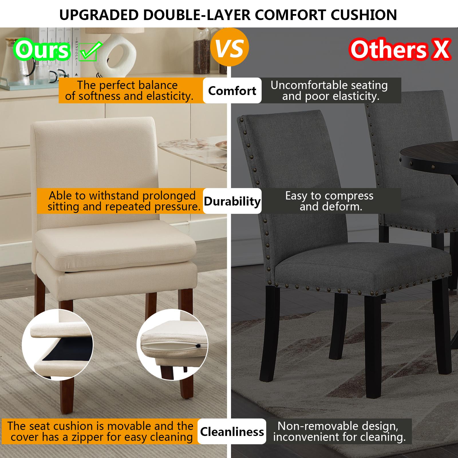 Armless linen dining chair with cushioned seat, featuring modern minimalist design suitable for various occasions.Set of 2 (2-Pack)