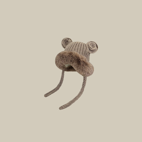 Cute Ears Plush Knitted Lei Feng Cap Women's Autumn And Winter Warm Hat