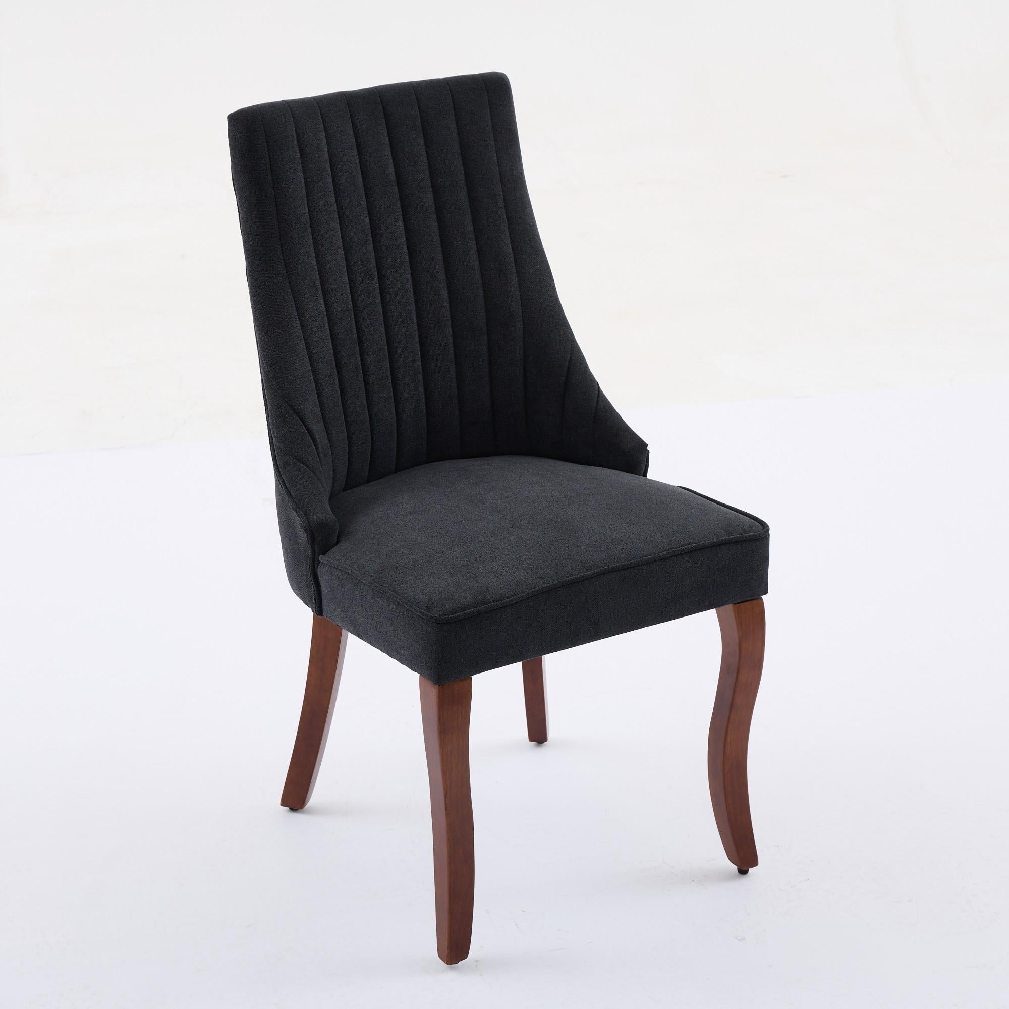 Rayon Cloth Flocking Linen Dining Chairs  Comfy Fabric Upholstered Accent Chair for Dining Room with Curved Solid Wood Legs,Set of 2