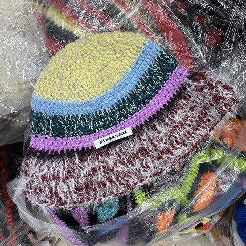 Niche Retro Contrast Color Stripes Hand Crocheting Woolen Cap