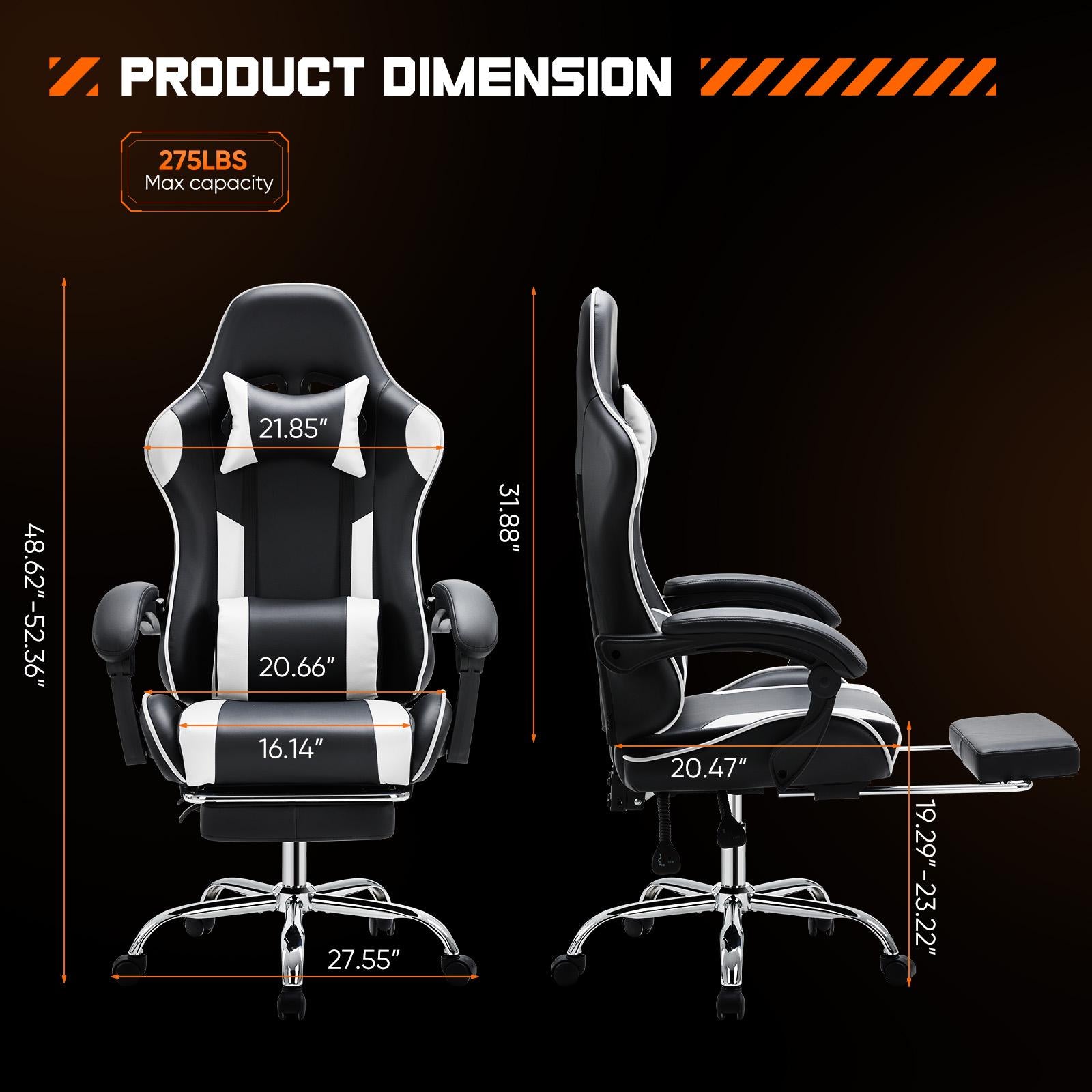 Video Game Desk Chair - Ergonomic Computer with Footrest and Comfy Lumbar Support, PU Leather Recliner with Headrest, Fixed Up Armrest,