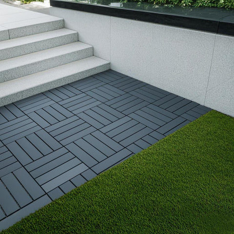 Plastic Interlocking Deck Tiles,44 Pack Patio Deck Tiles,12"x12" Square Waterproof Outdoor All Weather Use, Patio Decking Tiles for Poolside Balcony B