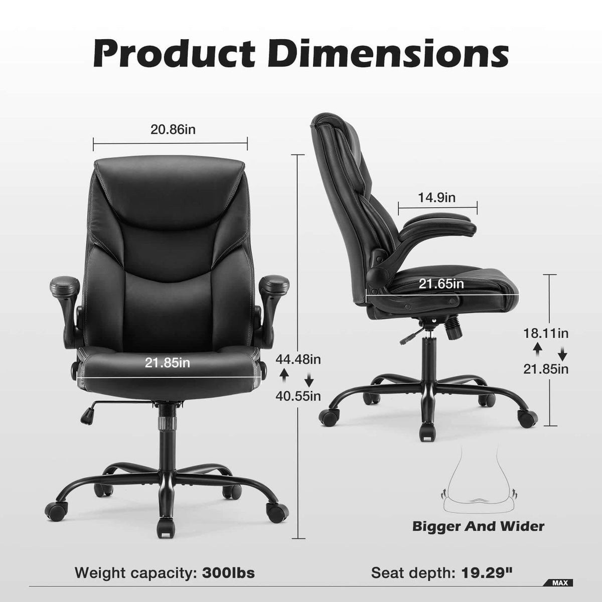 Big and Tall Office High Back Ergonomic Executive Desk Extra Wide Seat