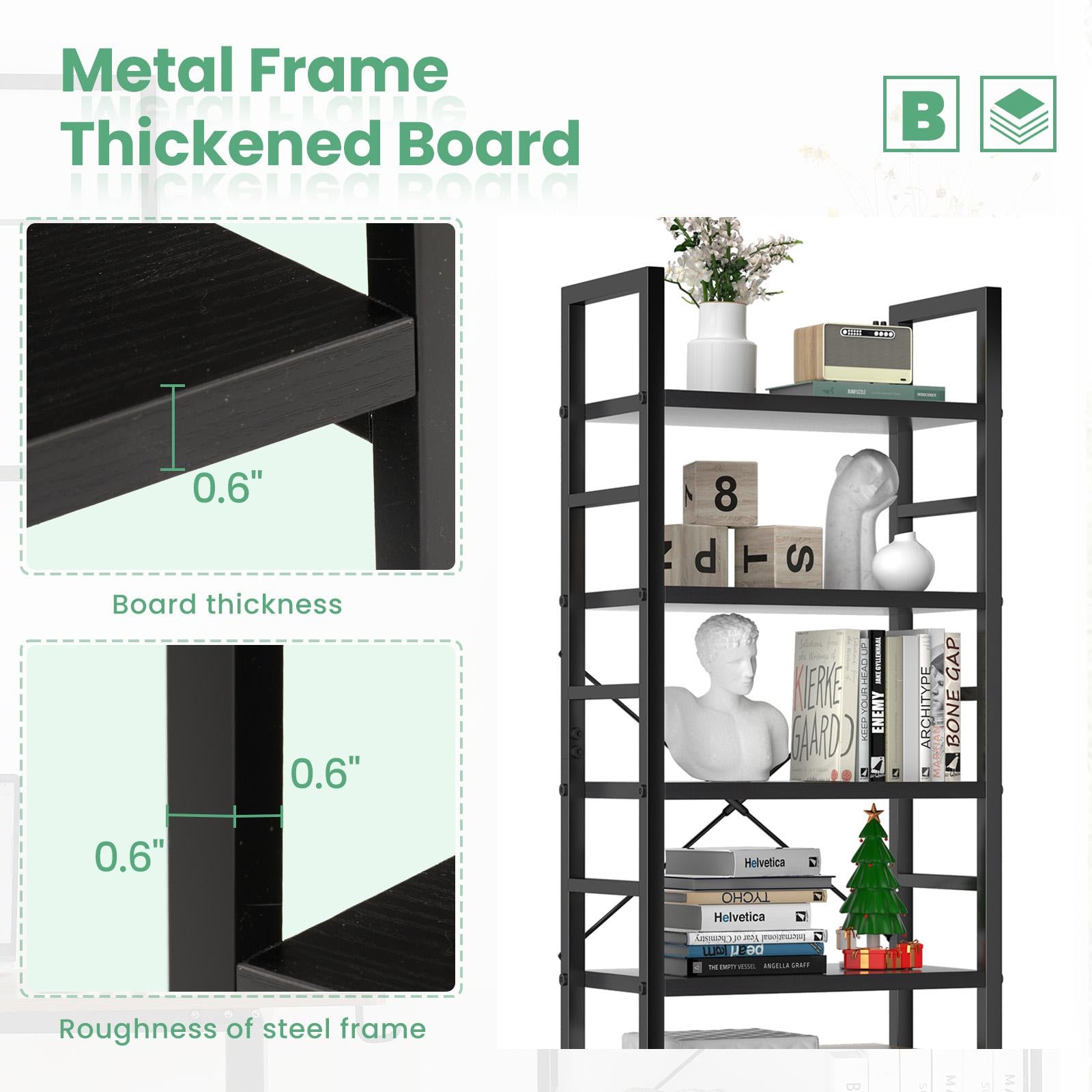 5 Tiers Bookshelf, Classically Modern Book Shelf, Book Rack, Storage Rack Shelves in Living Room/Home/Office
