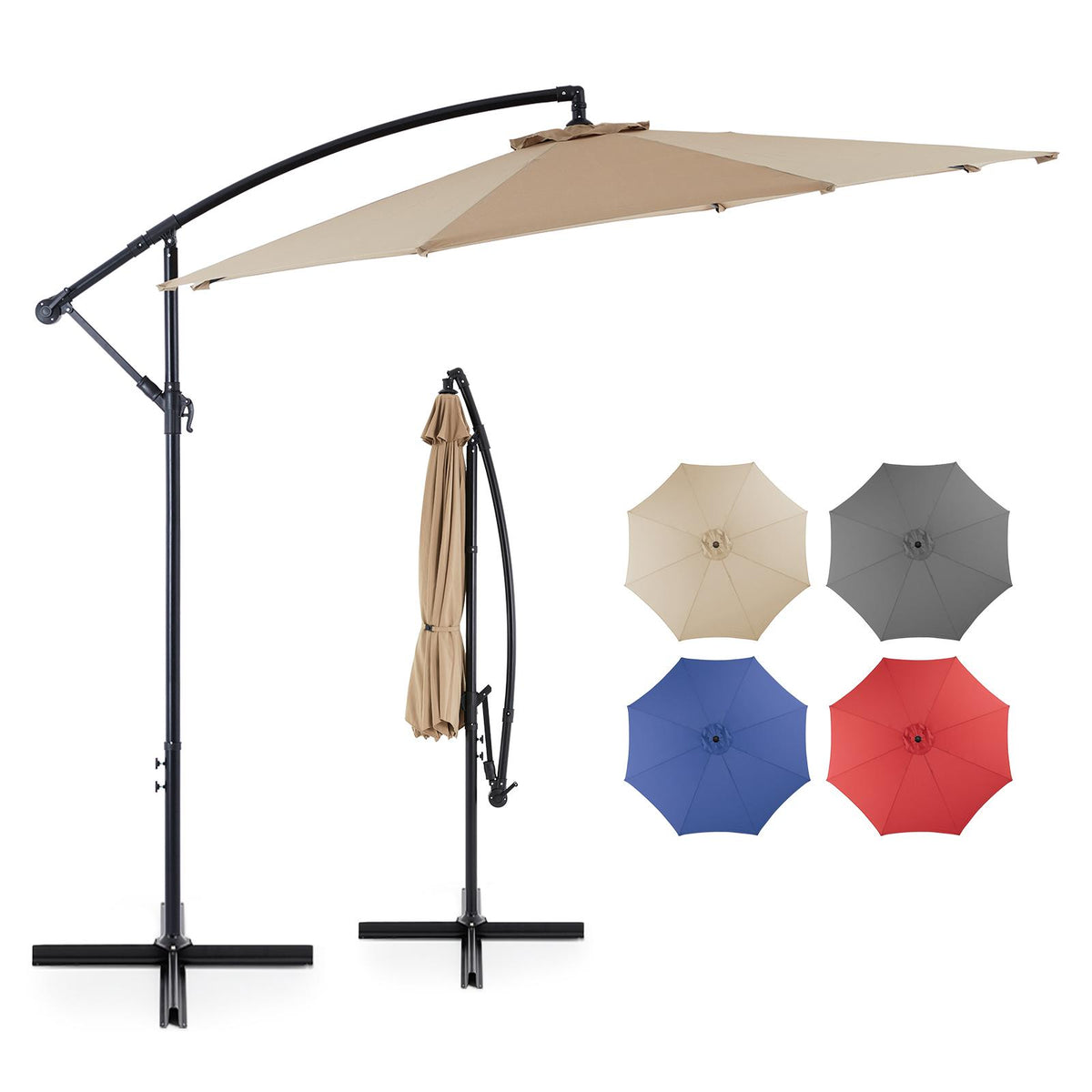 9.8FT Offset Patio Umbrella Hanging Cantilever Umbrella Outdoor Sun Shade with Easy Tilt Adjustment, 8 Ribs, UV Protection for Backyard, Lawn