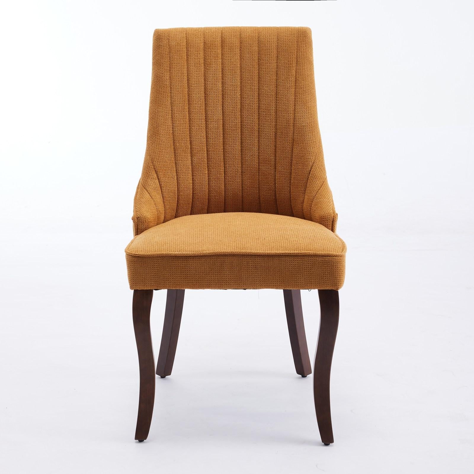 Rayon Cloth Flocking Linen Dining Chairs  Comfy Fabric Upholstered Accent Chair for Dining Room with Curved Solid Wood Legs,Set of 2