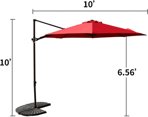 10FT Outdoor Aluminum Patio Umbrella （Cross Base Only, Fan Shaped Base Not Included）
