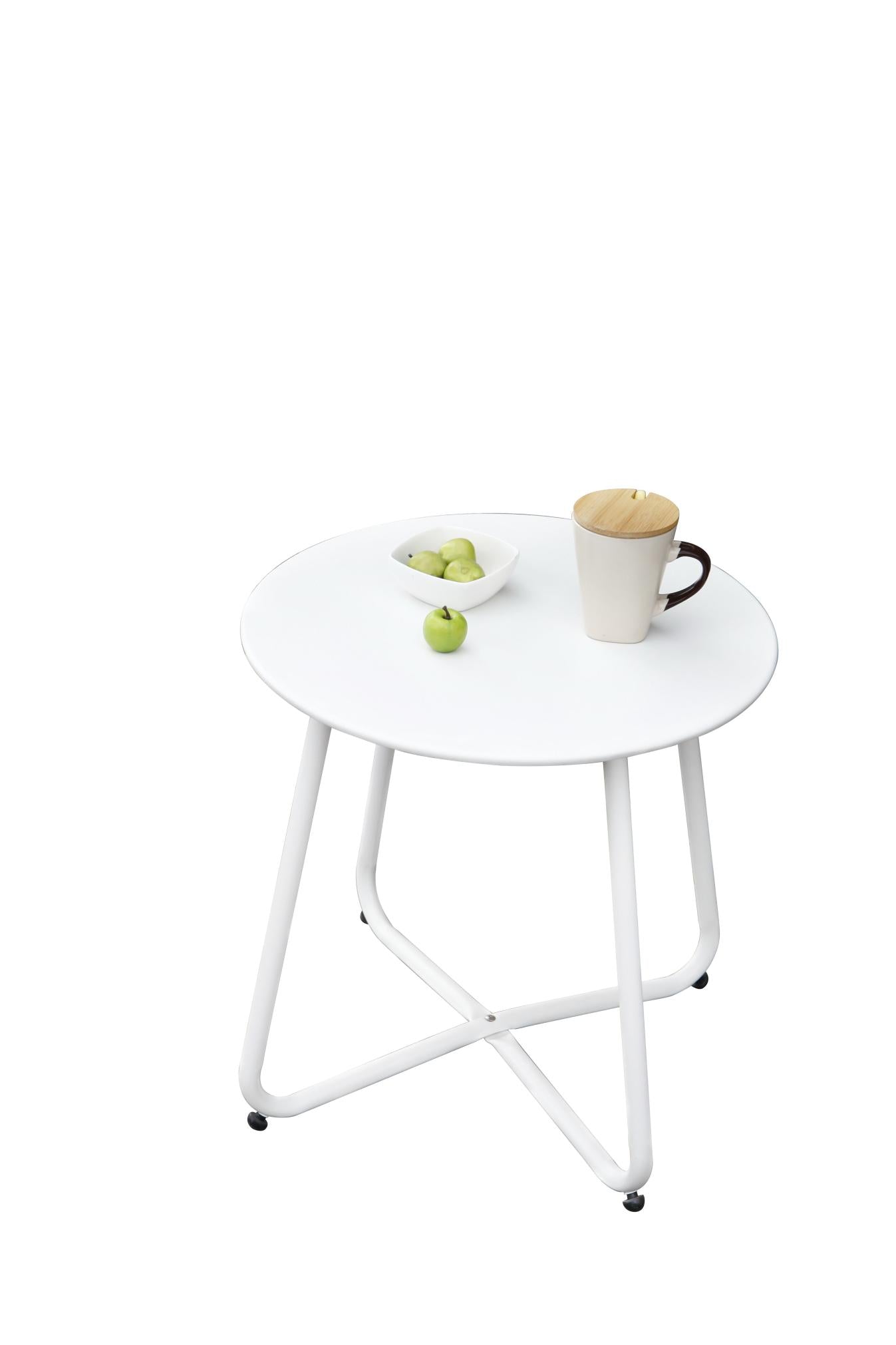 Mydepot SR Steel Patio Side Table, Weather Resistant Outdoor Round End Table