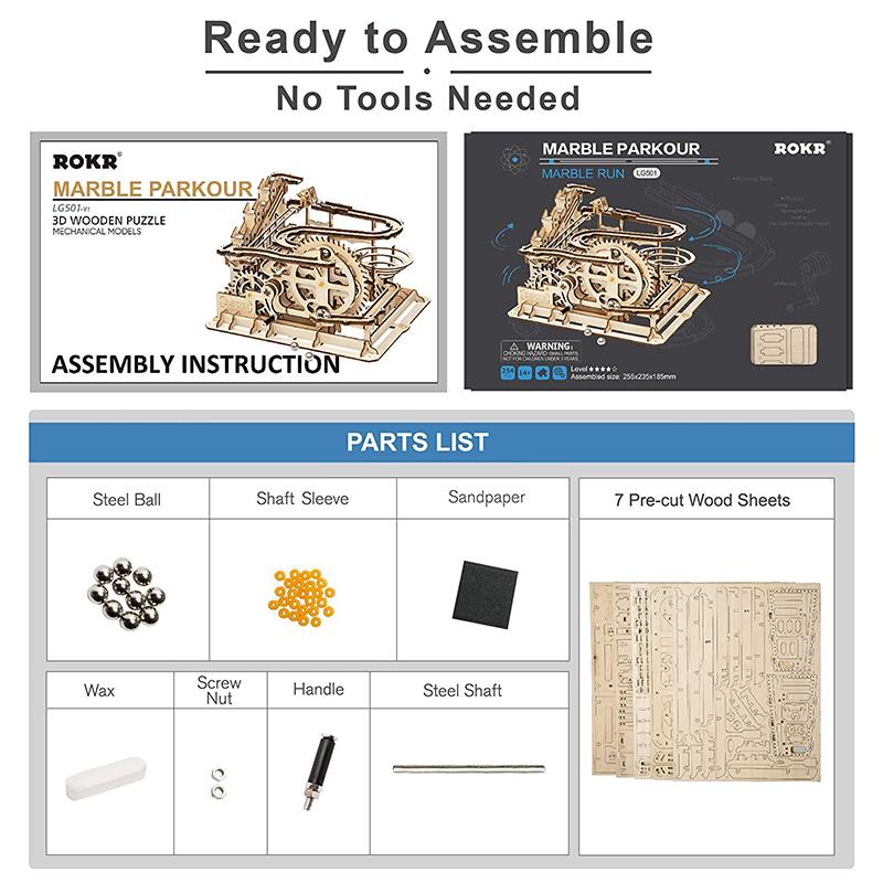 Robotime DIY 3D Wooden Puzzle Marble Run Assembly Model Building Block Stem Toy For Kids Adult
