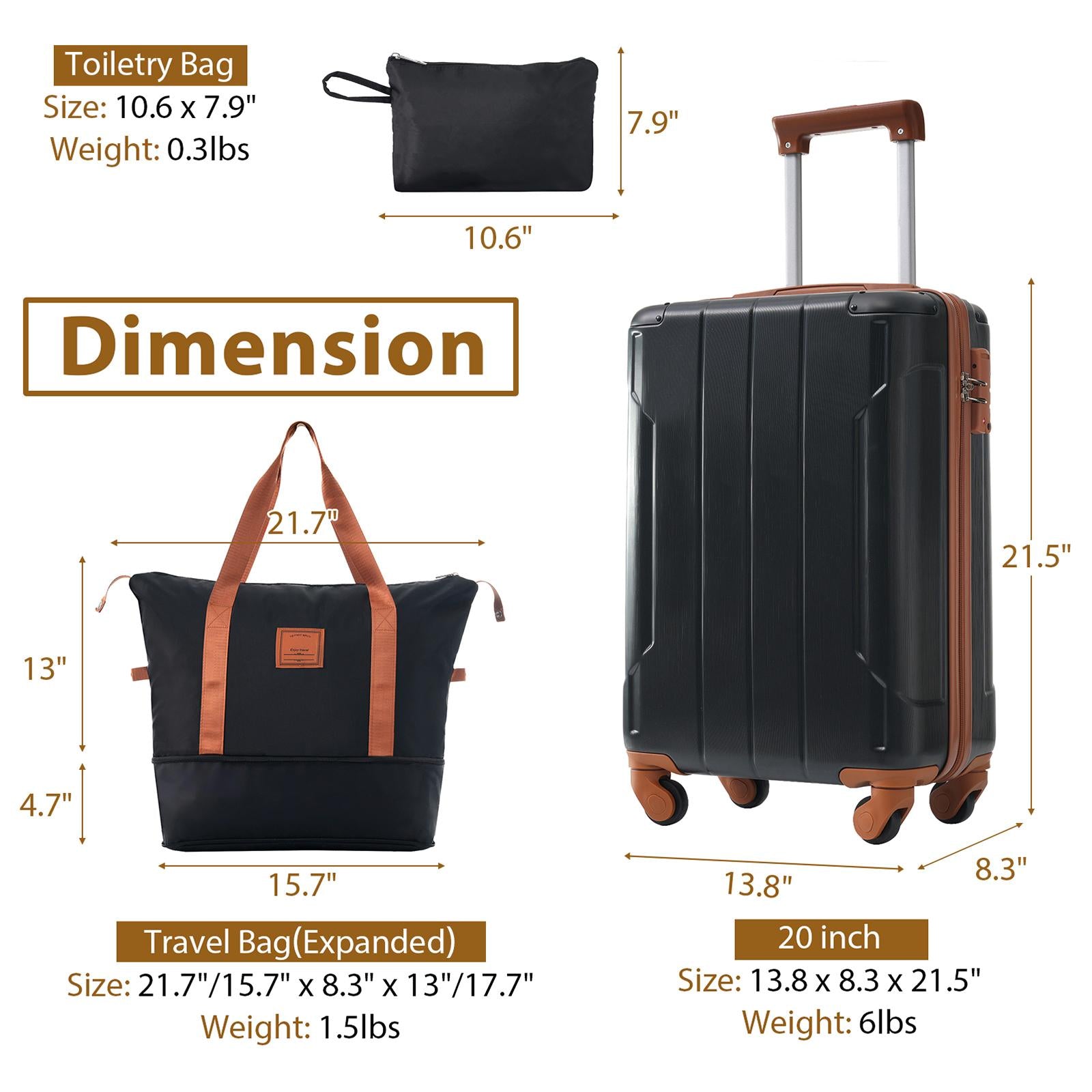 Hardshell Luggage Sets 3 Piece Carry-on Suitcases with Wheels, TSA Lock for Men Women