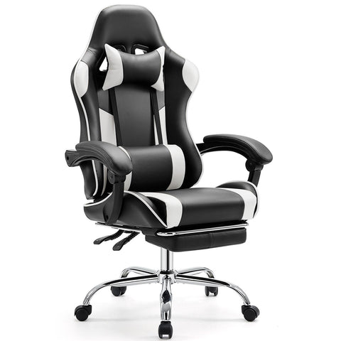 Video Game Desk Chair - Ergonomic Computer with Footrest and Comfy Lumbar Support, PU Leather Recliner with Headrest, Fixed Up Armrest,