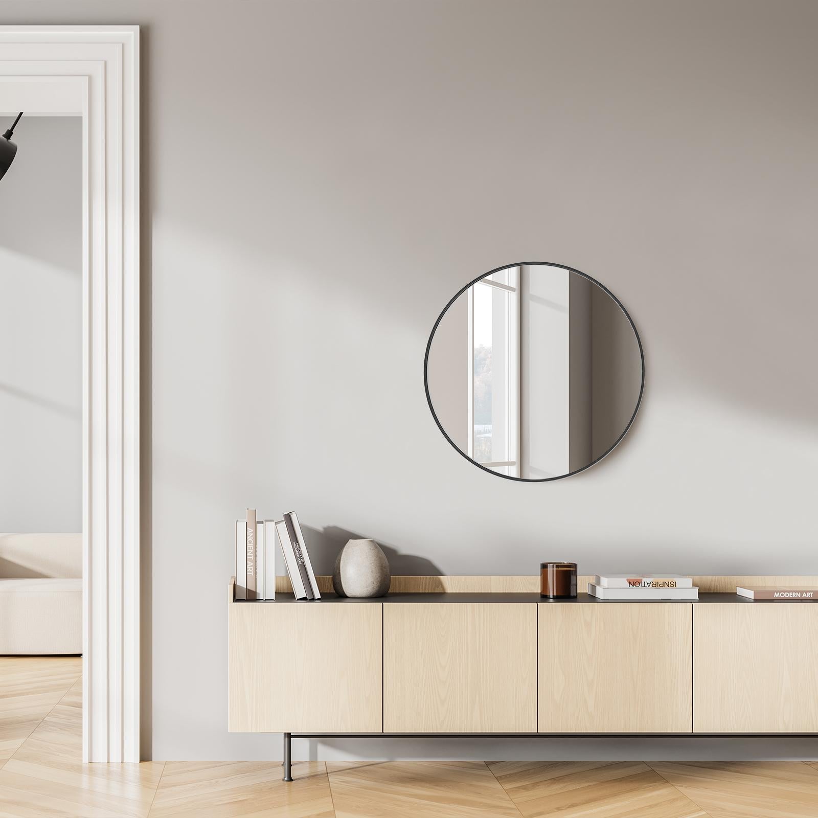Black Round Wall Mirror 20 Inch, Bathroom Mirrors for Over Sink, Circle Mirror for Bathroom, Entryway, Bedroom, Vanity