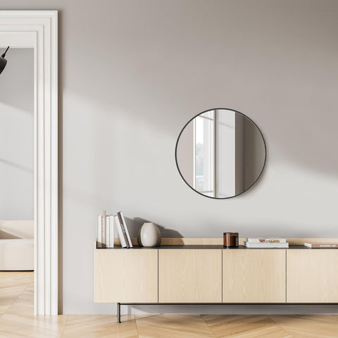 Black Round Wall Mirror 20 Inch, Bathroom Mirrors for Over Sink, Circle Mirror for Bathroom, Entryway, Bedroom, Vanity