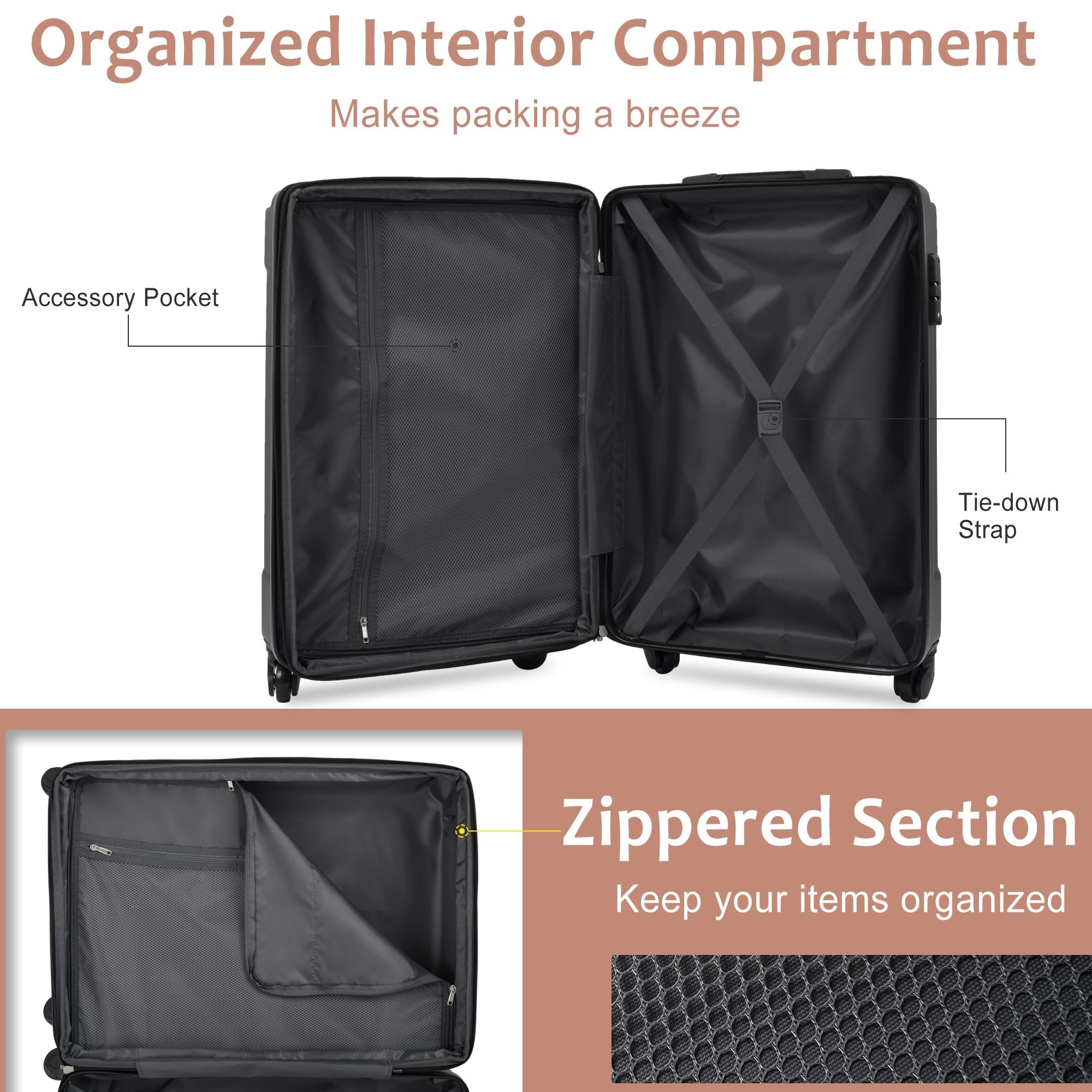 Hardshell Luggage Sets 3 Piece Carry-on Suitcases with Wheels, TSA Lock for Men Women