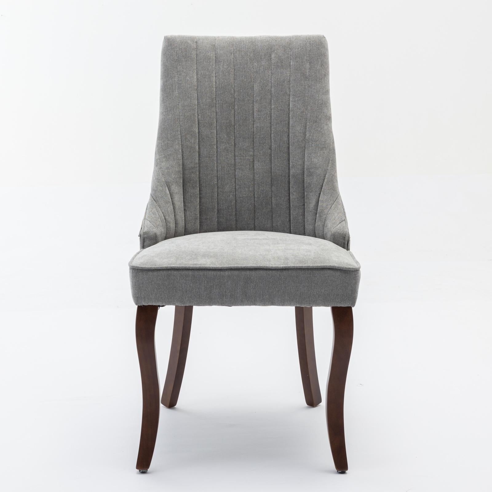 Rayon Cloth Flocking Linen Dining Chairs  Comfy Fabric Upholstered Accent Chair for Dining Room with Curved Solid Wood Legs,Set of 2
