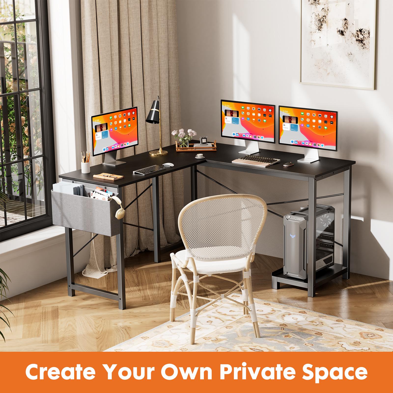 L Shaped Desk,Computer Corner Desk,PC Gaming Desk Table with Side Storage Bag