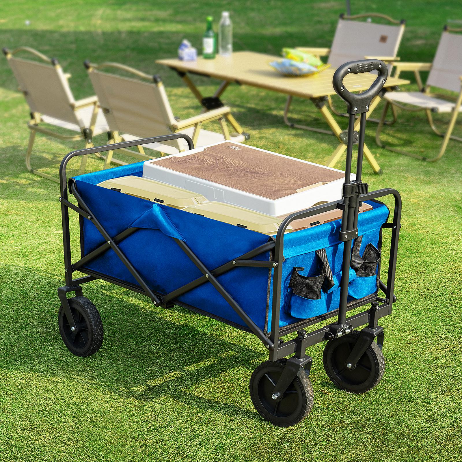 Collapsible Folding Wagon Cart, Camping & Shopping, Heavy Duty Utility Wagon with All-Terrain Wheels, 330lbs (Black)