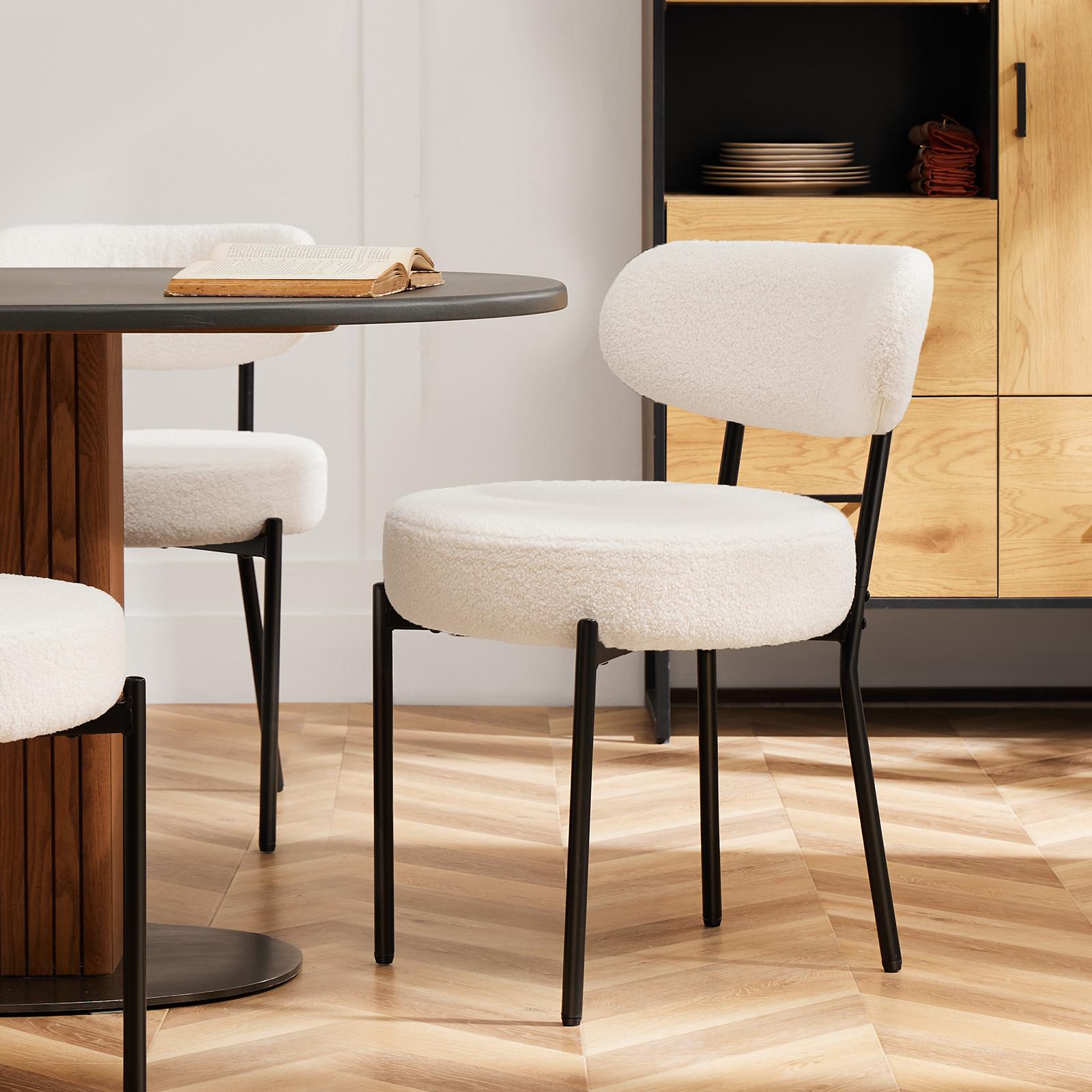 White Seat Cushion Black Steel Frame Comfort Dining Room Chair with Upholstered Backrest for Dining Room Bedroom