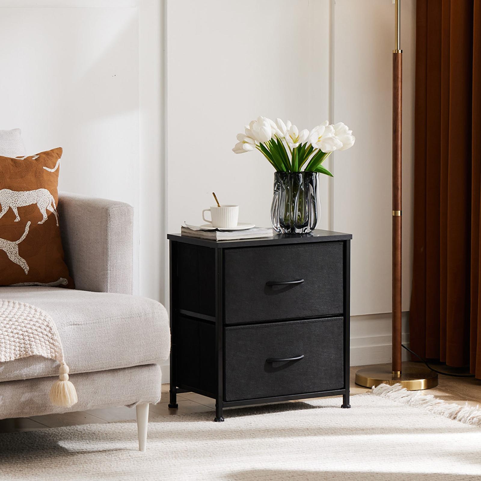 Fabric Dresser with 2 Drawers, Nightstands with Adjustable Feet, End Table for Bedroo, Set of 2