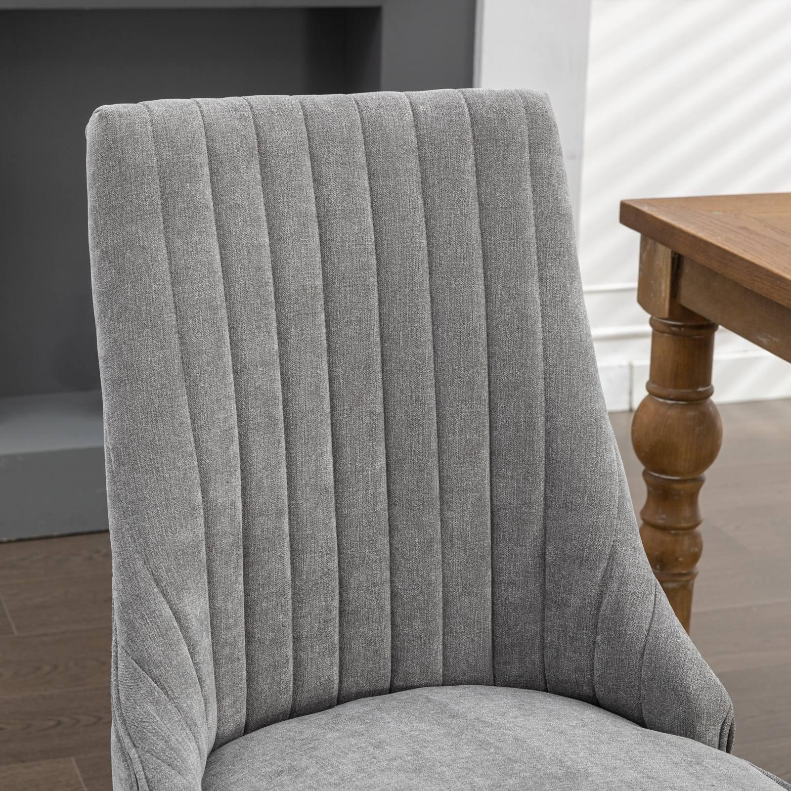 Rayon Cloth Flocking Linen Dining Chairs  Comfy Fabric Upholstered Accent Chair for Dining Room with Curved Solid Wood Legs,Set of 2