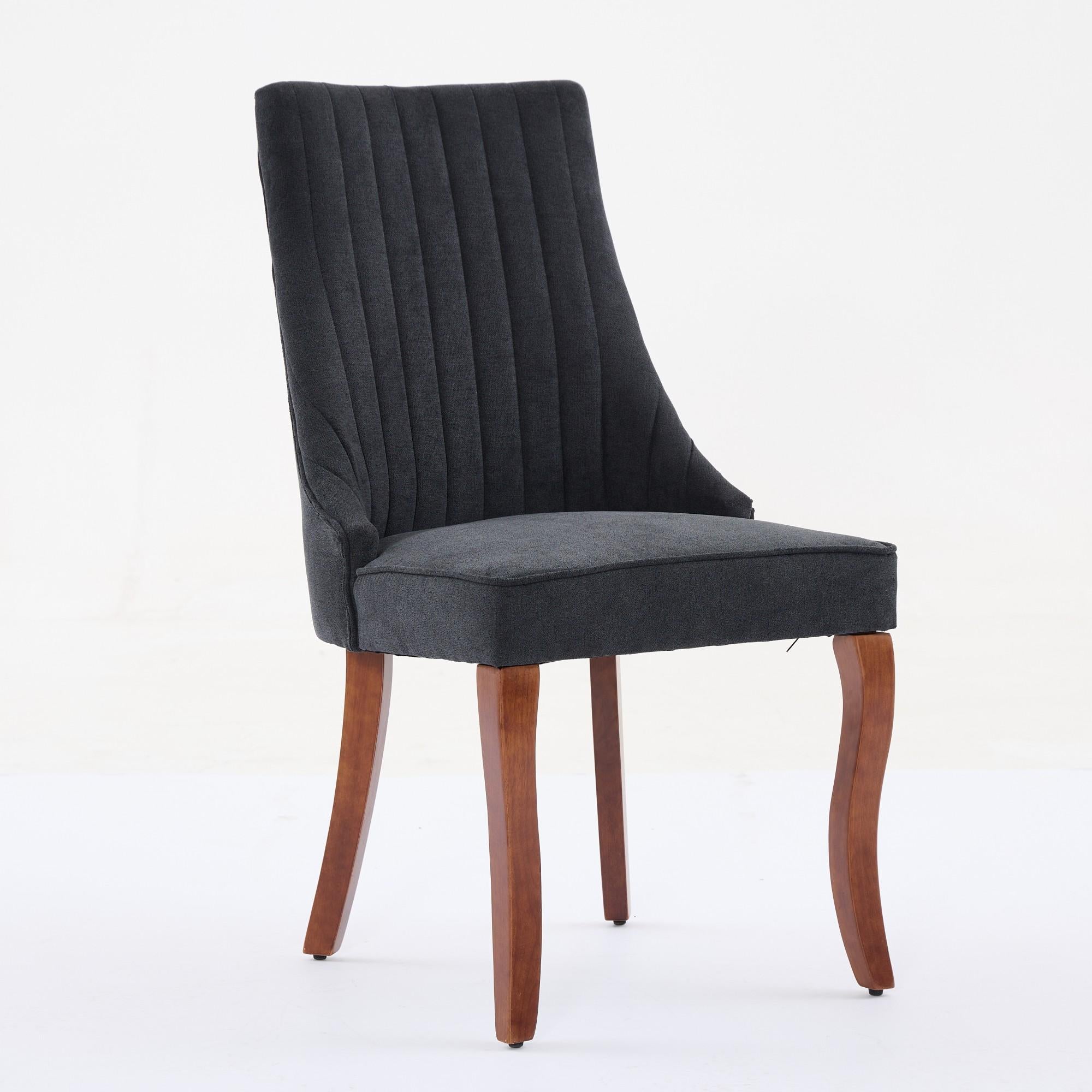 Rayon Cloth Flocking Linen Dining Chairs  Comfy Fabric Upholstered Accent Chair for Dining Room with Curved Solid Wood Legs,Set of 2