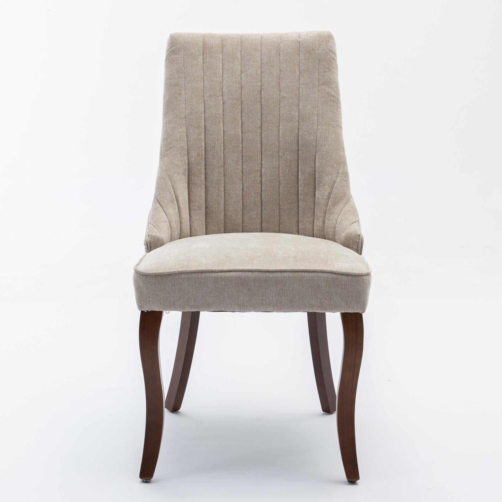 Rayon Cloth Flocking Linen Dining Chairs  Comfy Fabric Upholstered Accent Chair for Dining Room with Curved Solid Wood Legs,Set of 2