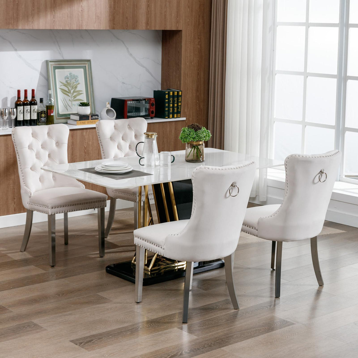 Modern, High-end Tufted Solid Wood Contemporary Velvet Upholstered Dining Chair with Chrome Stainless Steel Plating Legs,Nailhead Trim,Set of 2