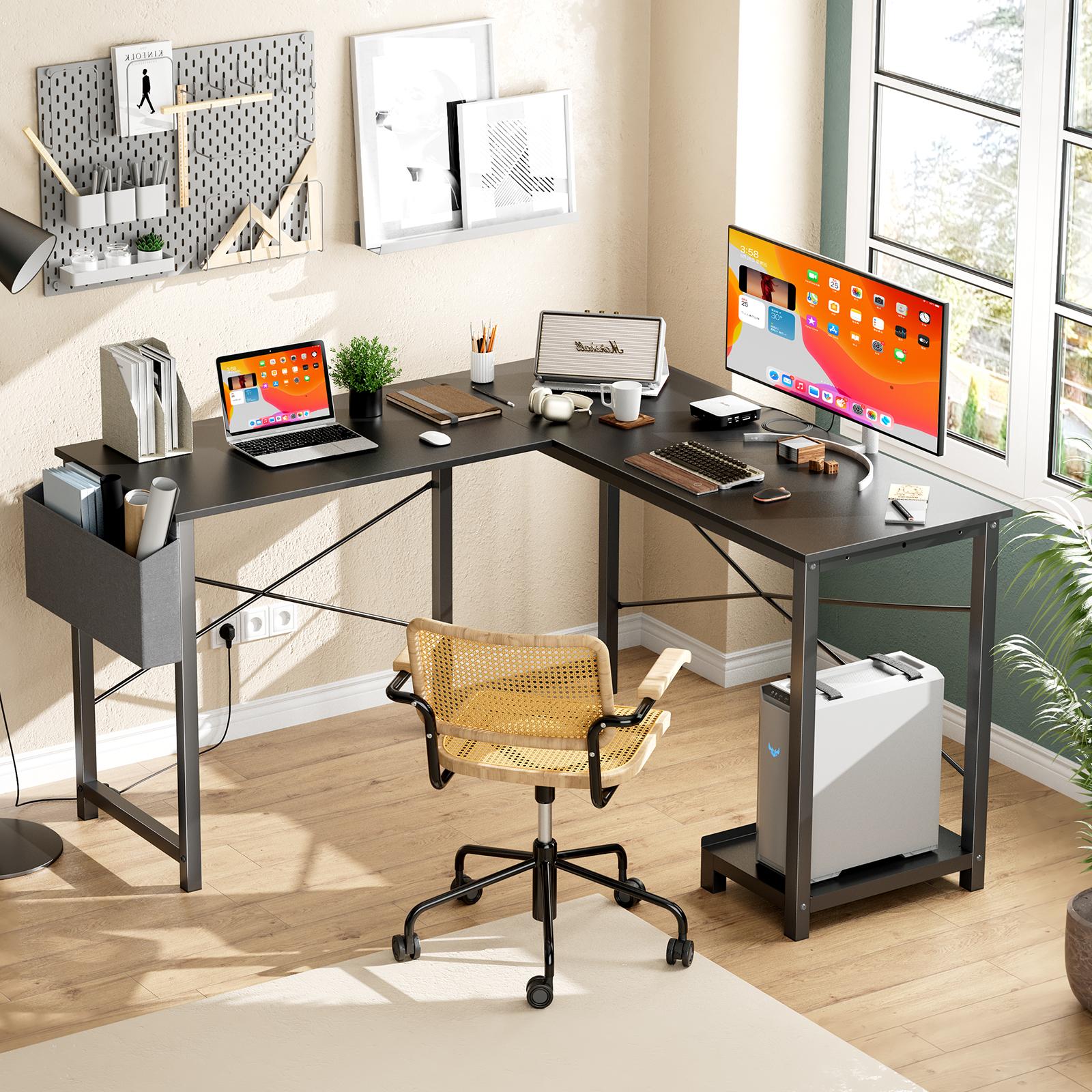 L Shaped Desk,Computer Corner Desk,PC Gaming Desk Table with Side Storage Bag