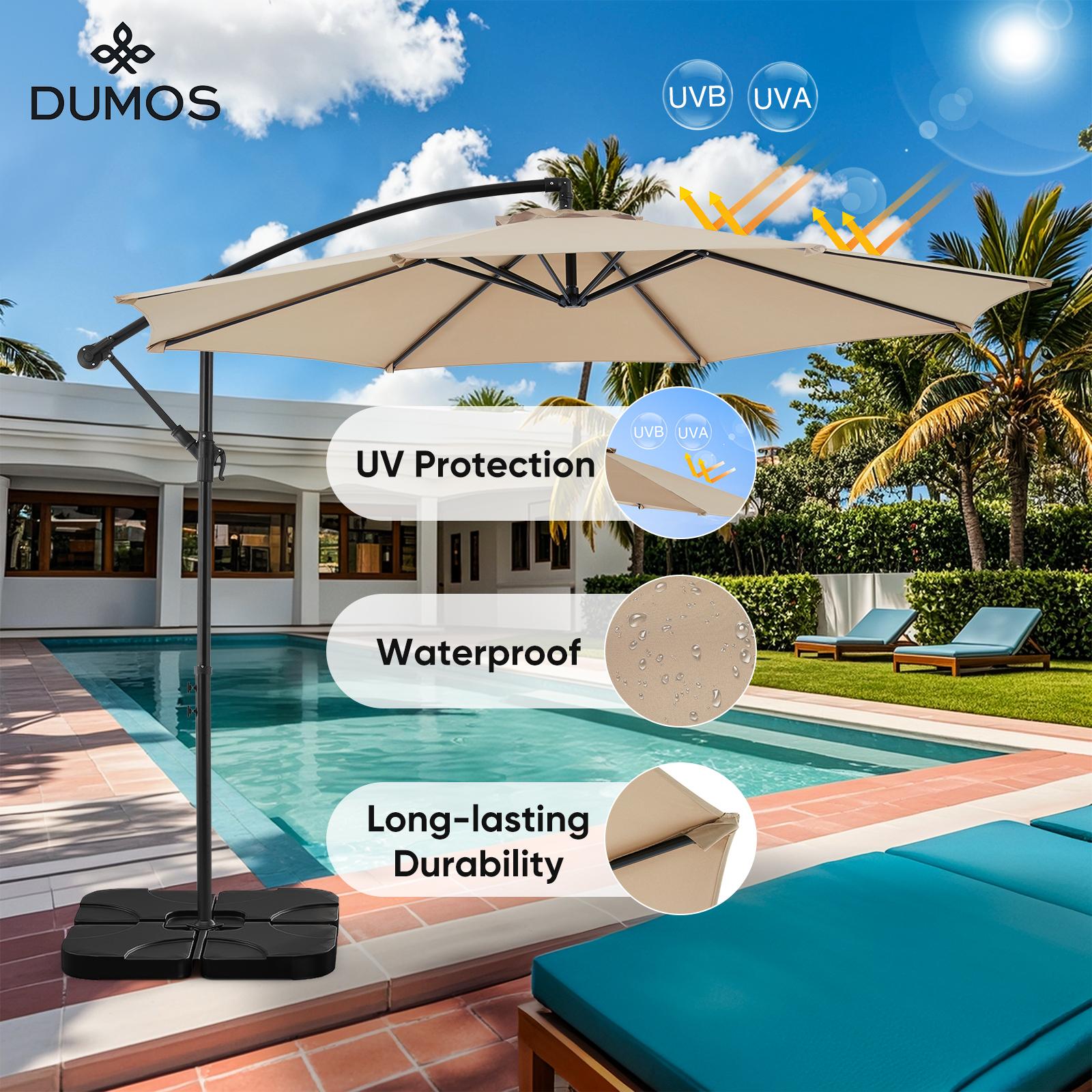 9.8FT Offset Patio Umbrella Hanging Cantilever Umbrella Outdoor Sun Shade with Easy Tilt Adjustment, 8 Ribs, UV Protection for Backyard, Lawn