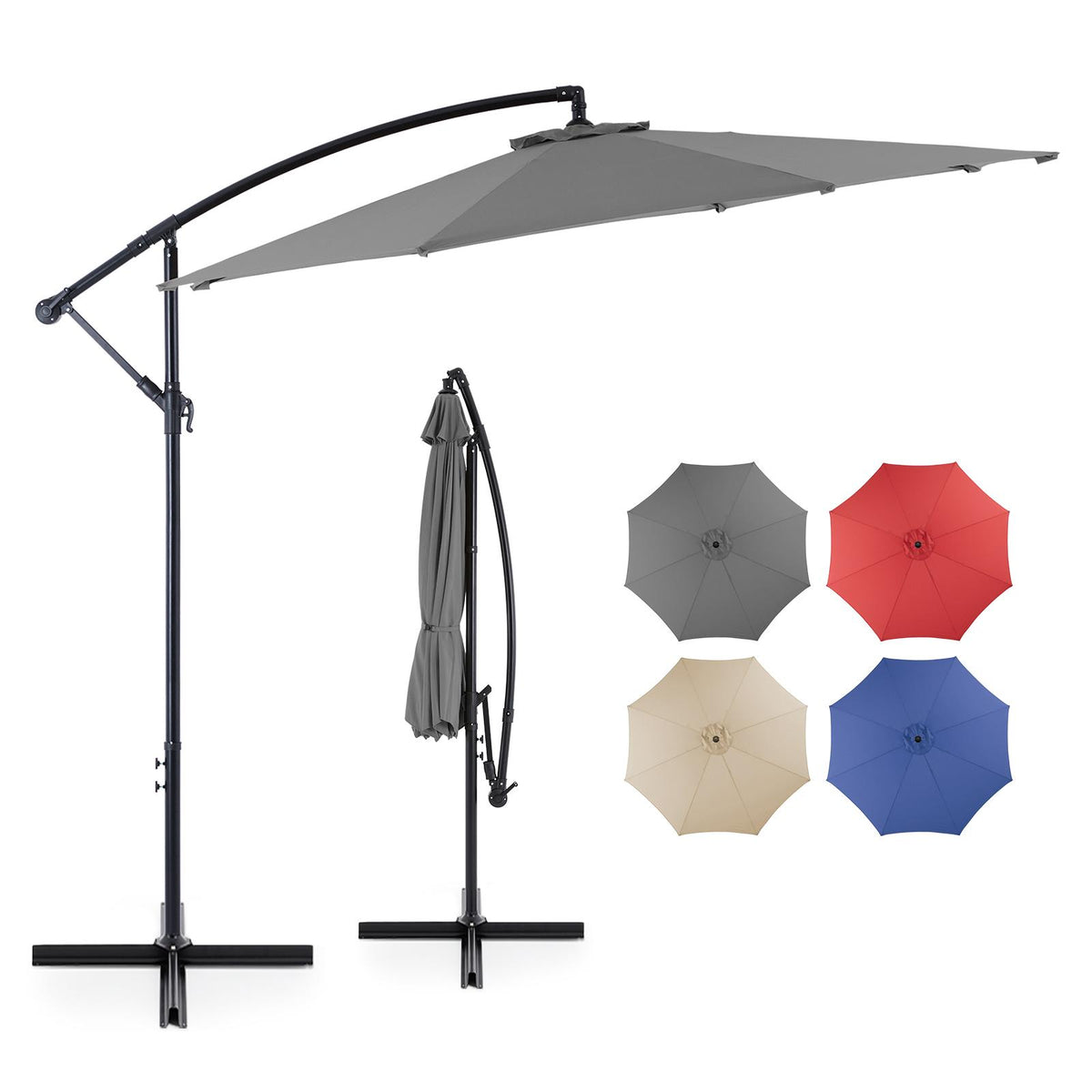 9.8FT Offset Patio Umbrella Hanging Cantilever Umbrella Outdoor Sun Shade with Easy Tilt Adjustment, 8 Ribs, UV Protection for Backyard, Lawn
