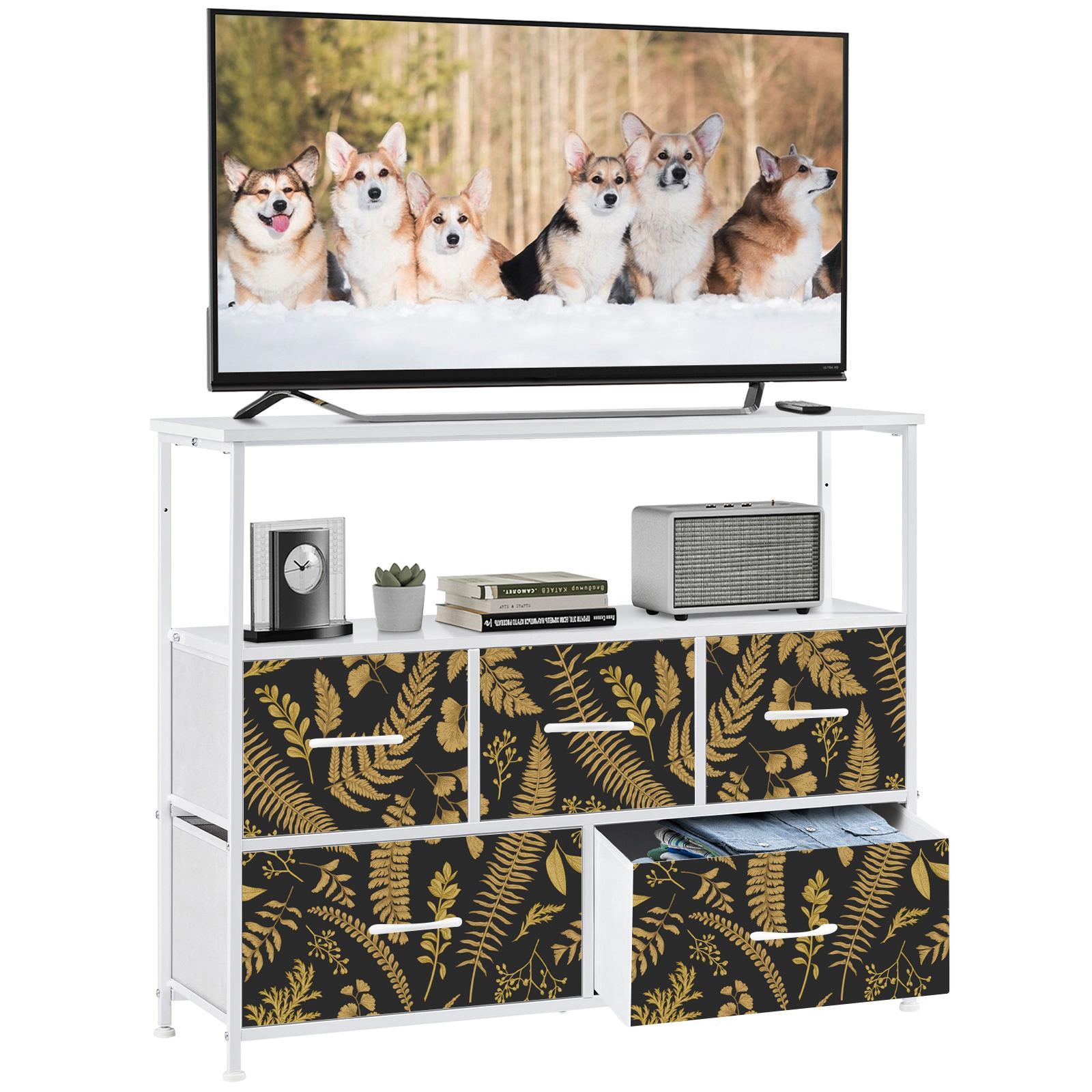 5-Drawer TV Stand with Anime Botanical Design - 5BCTV-4183-AB-031
