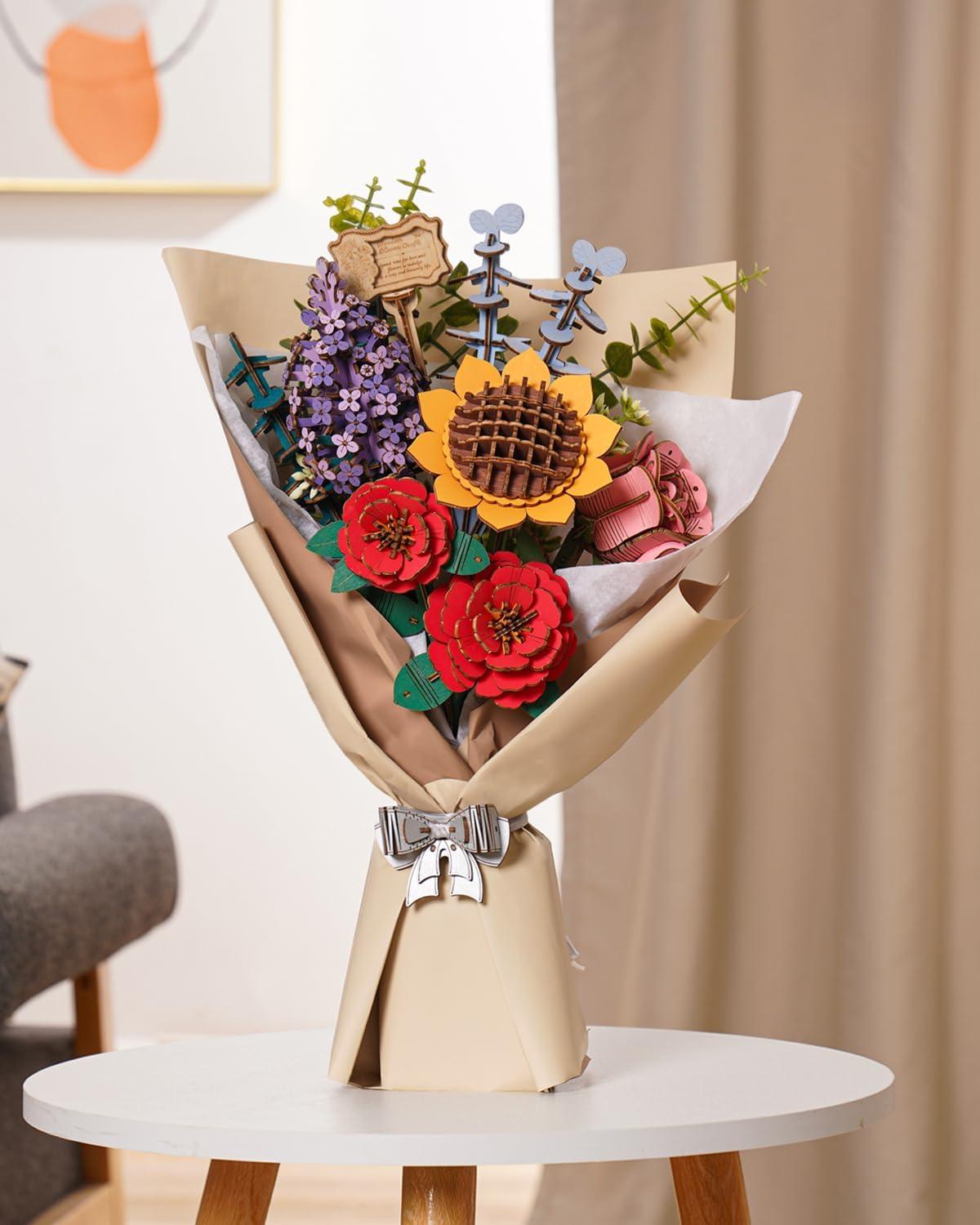 "Rowood Botanical Collection: Wooden Flower Bouquet Building Set for Adults - A Thoughtful DIY Craft Kit for Special Occasions and Unique Home Decor"