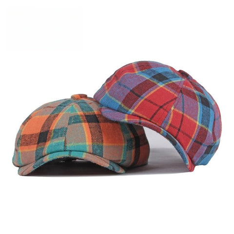 Men's Plaid Beret Octagonal Cap