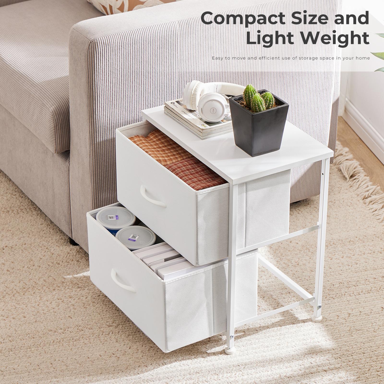 Fabric Dresser with 2 Drawers, Nightstands with Adjustable Feet, End Table for Bedroo, Set of 2