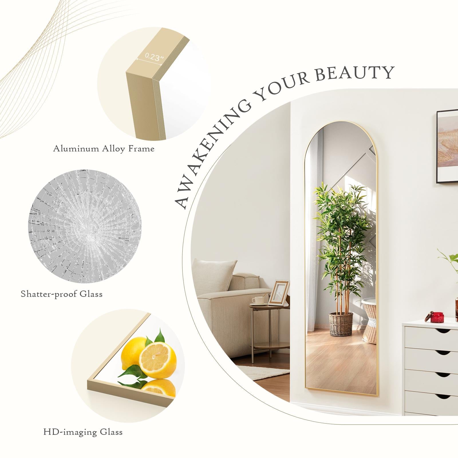 Arched Full Length Mirror  Full Body Mirror Floor Mirror Standing Hanging or Leaning Wall
