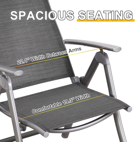 Patio Folding Chairs Set of 2, Aluminium Frame Outdoor Reclining Patio Chairs,Adjustable High Back Lawn Chairs