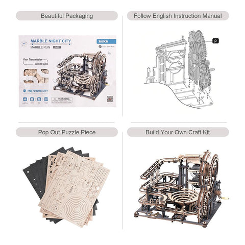 Robotime DIY 3D Wooden Puzzle Marble Run Assembly Model Building Block Stem Toy For Kids Adult