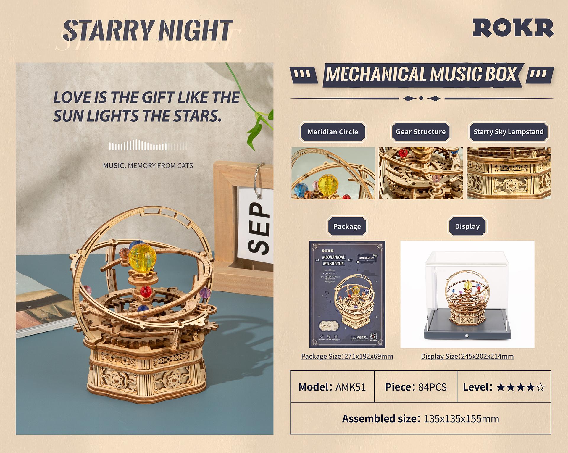 Robotime Rokr Music Box 3D Wooden Puzzle Game Assembly Model Building Kits Toys for Gifts
