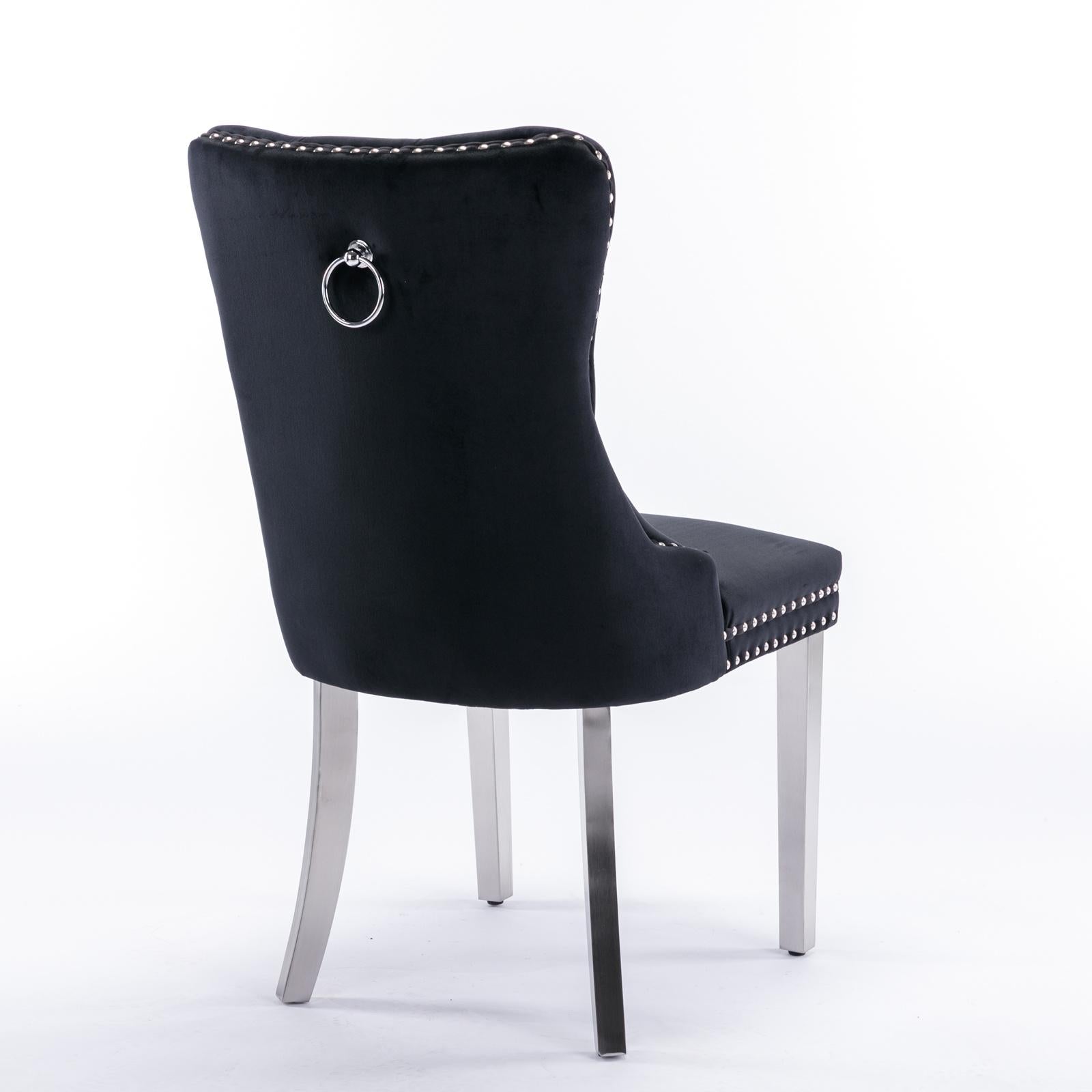 Modern, High-end Tufted Solid Wood Contemporary Velvet Upholstered Dining Chair with Chrome Stainless Steel Plating Legs,Nailhead Trim,Set of 2