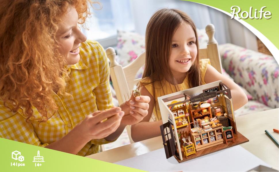 Rolife DIY Miniature Doll House Kit, Build Becka's Bakery Diorama House Building Set with LED Room Hobby Craft for Aduls Uniue Gifts for Teens