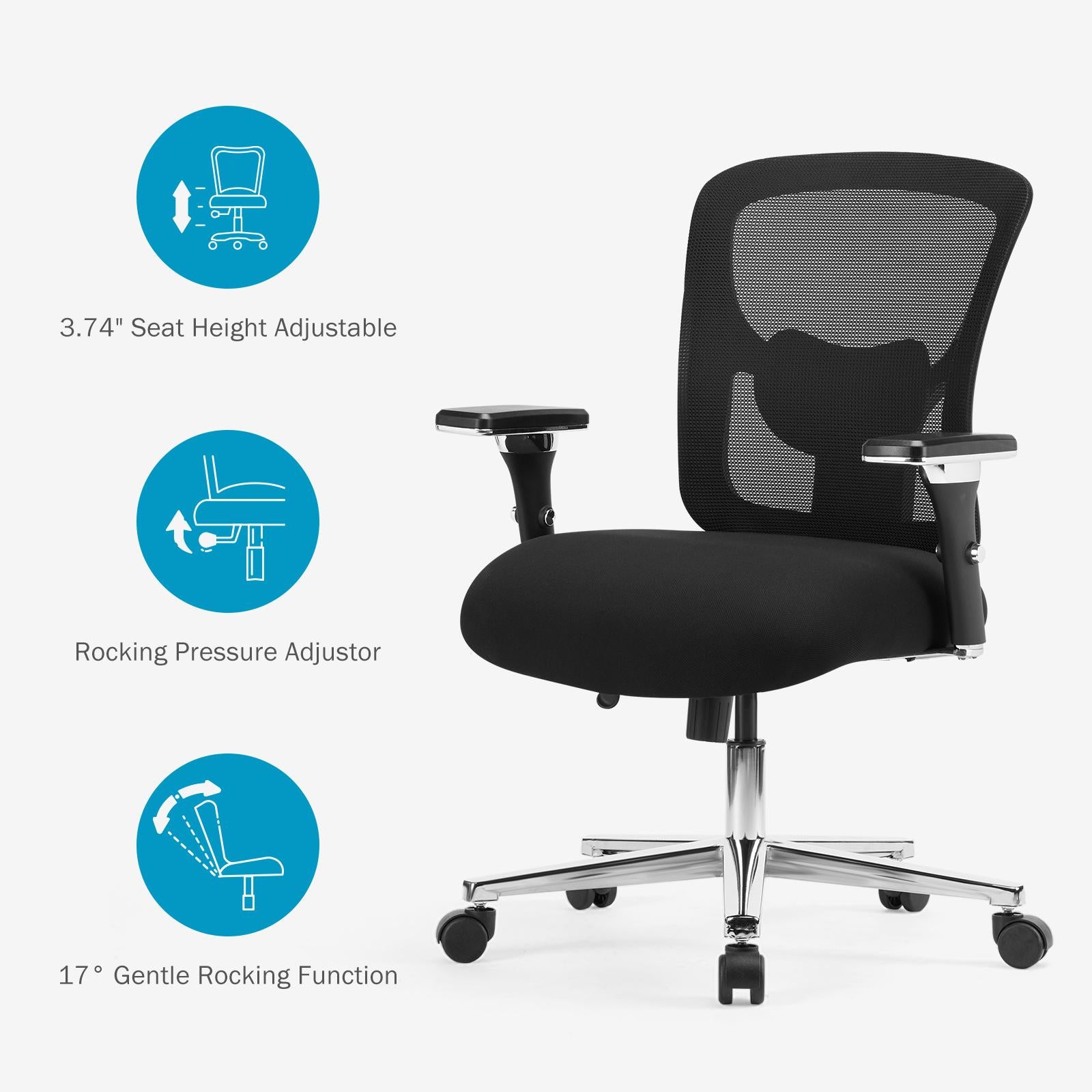 Big and Tall Office Desk Chair with Lumbar Support, 500LBS Heavy Duty Mesh Ergonomic Computer Chair with Arm and Wide Comfy Seat