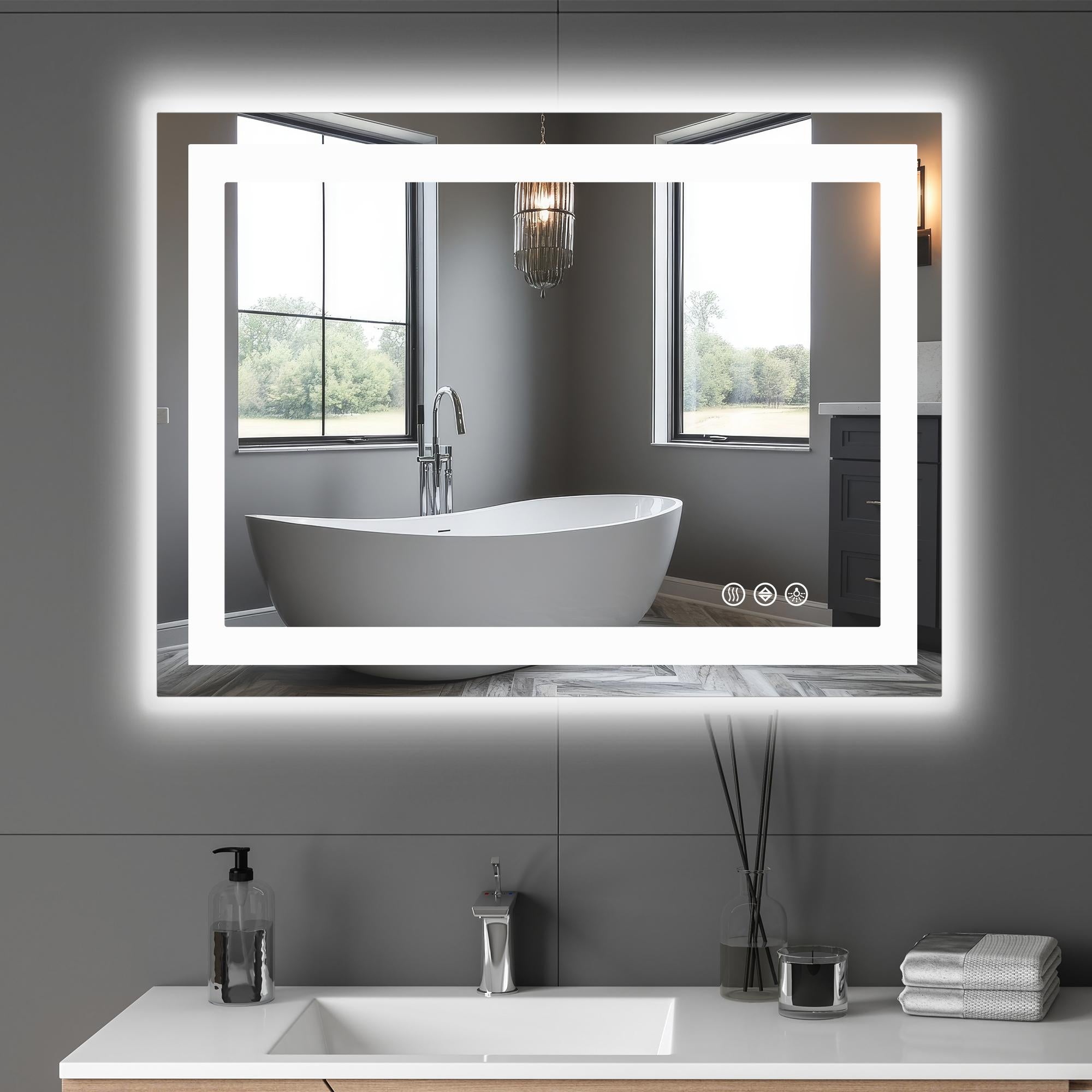 Anti-fog LED Bathroom Mirror with Dual Light Source and Three Lighting Modes