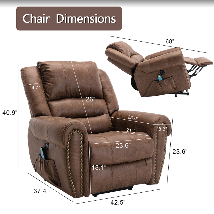 Leather Rivet Power Lift Recliner Chair with Massage and USB Port