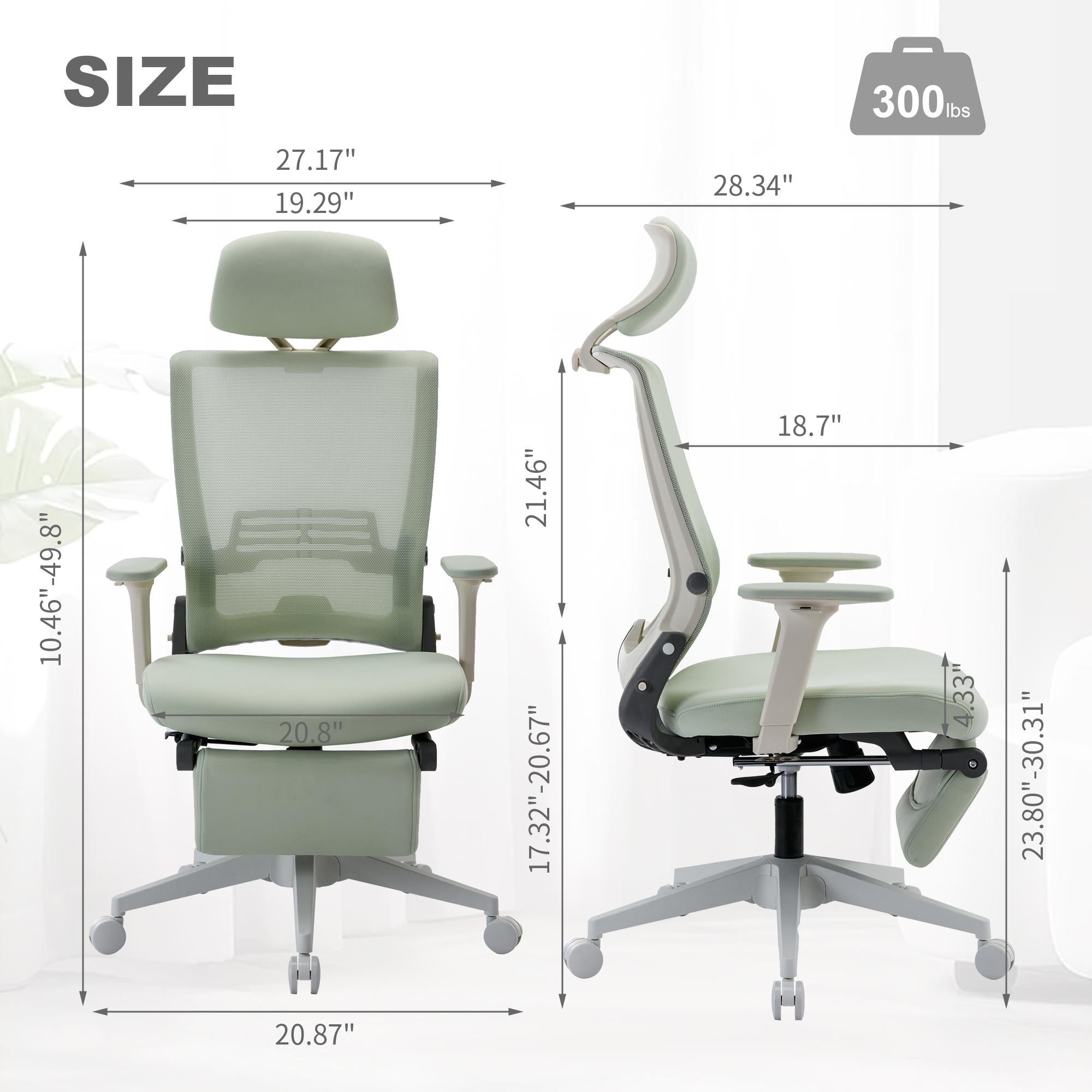 High Back Office Chair with 2d armrest and foot rest, tilt function max 128°,Black