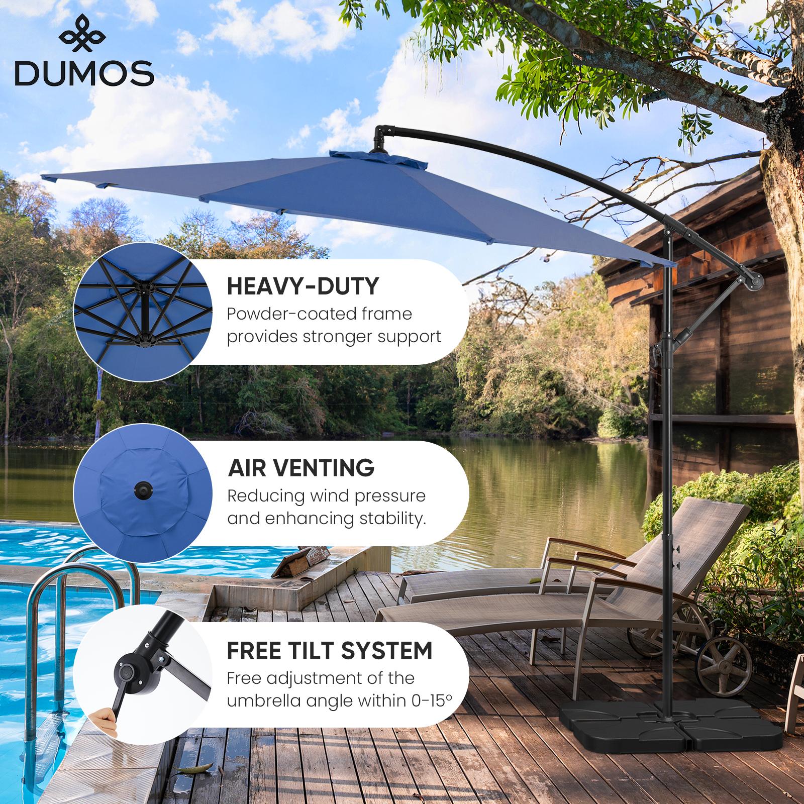 9.8FT Offset Patio Umbrella Hanging Cantilever Umbrella Outdoor Sun Shade with Easy Tilt Adjustment, 8 Ribs, UV Protection for Backyard, Lawn
