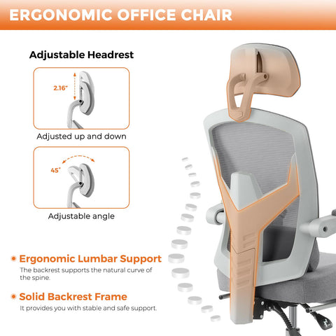 Gaming Ergonomic Foot Rest Reclining, High Back Mesh Home Office Computer Desk Chair