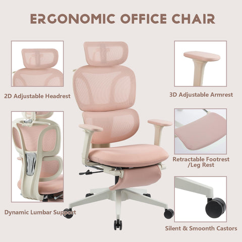 Foam office chair, ergonomic office chair, foam base, adjustable headrest, armrests, foot rests, with hanger, suitable for home office and corporate o