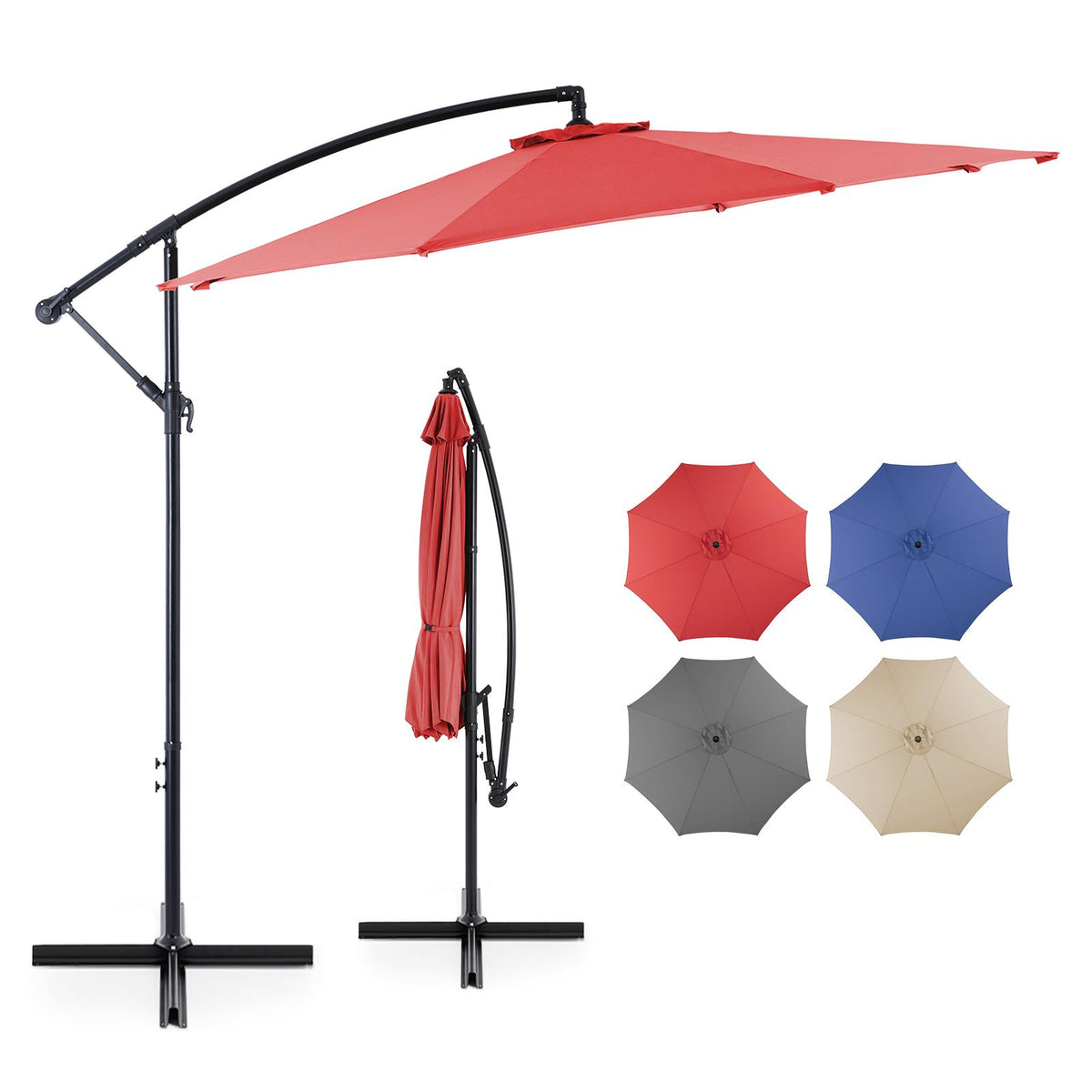 9.8FT Offset Patio Umbrella Hanging Cantilever Umbrella Outdoor Sun Shade with Easy Tilt Adjustment, 8 Ribs, UV Protection for Backyard, Lawn