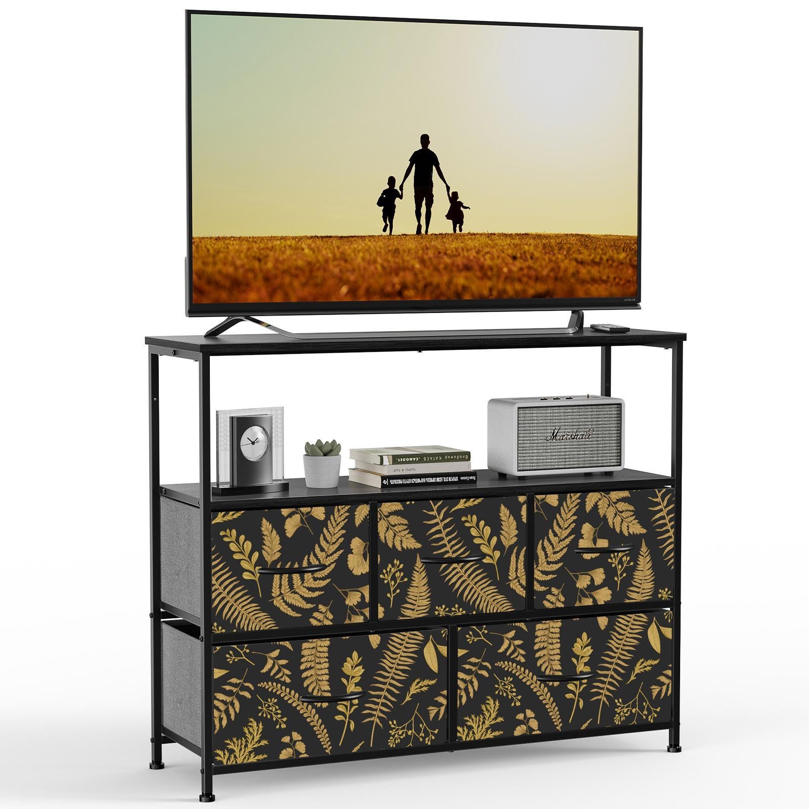 5-Drawer TV Stand with Anime Botanical Design - 5BCTV-4183-AB-031