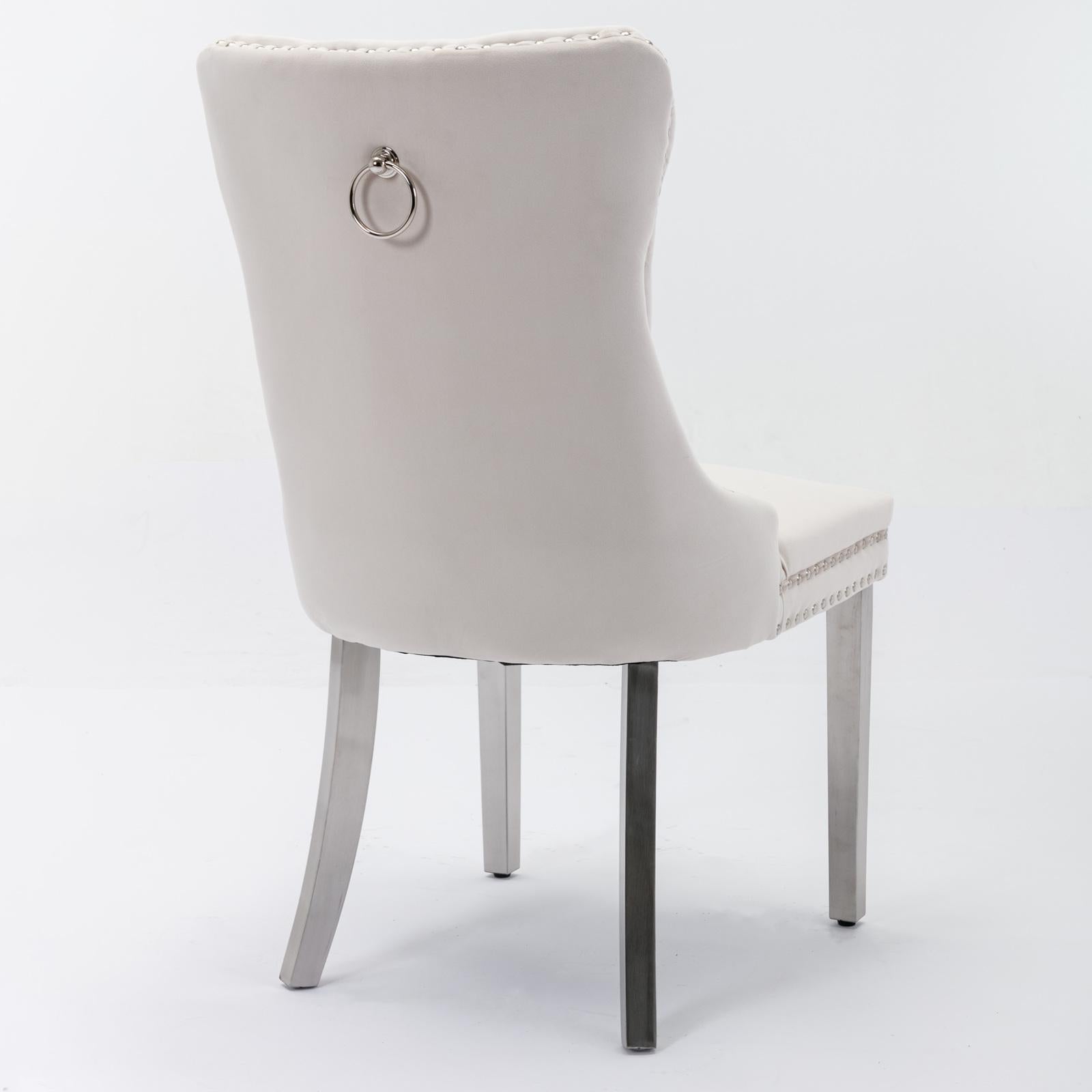 Modern, High-end Tufted Solid Wood Contemporary Velvet Upholstered Dining Chair with Chrome Stainless Steel Plating Legs,Nailhead Trim,Set of 2